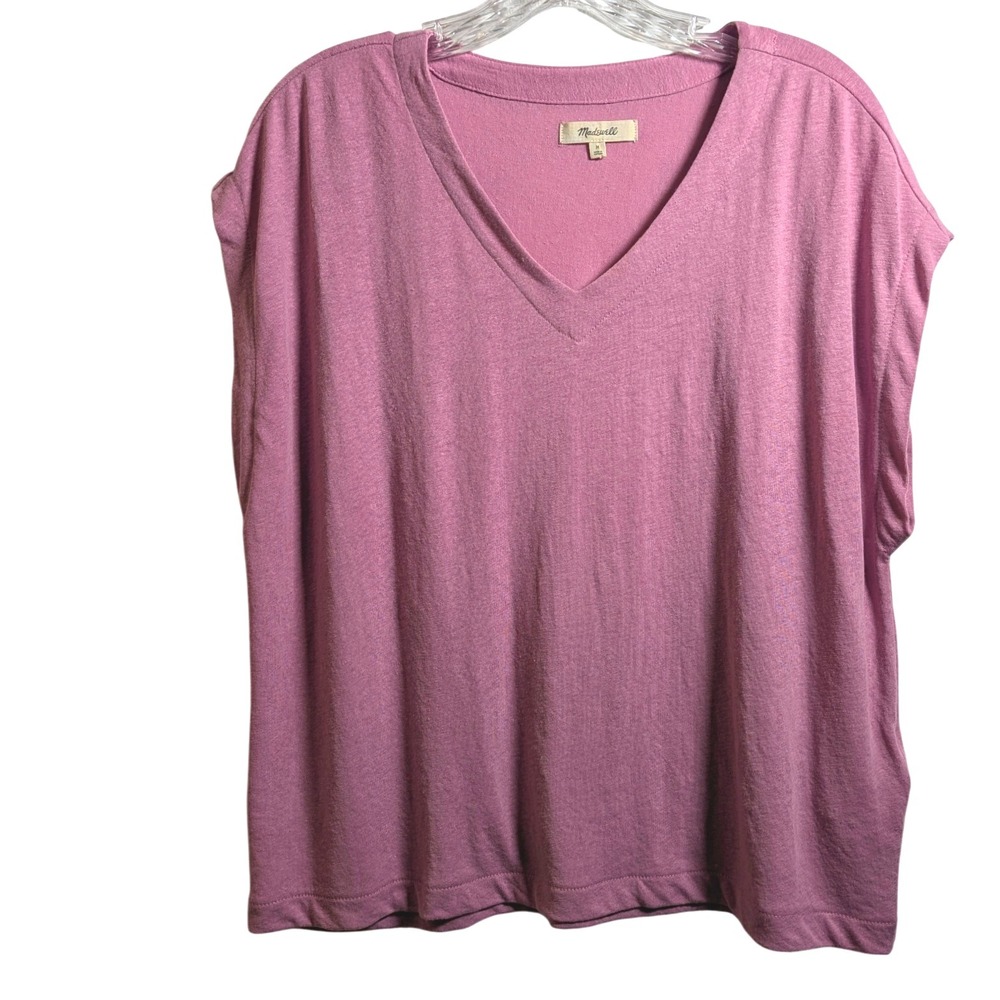 Madewell Womens Top Size S Pink‎ V Neck Short Sleeve Linen Blend Casual